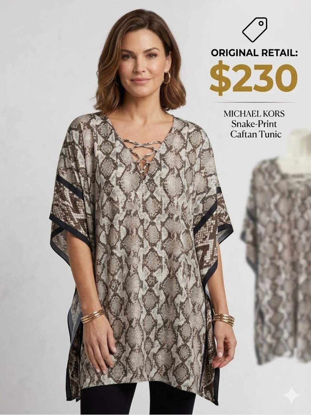 Michael Kors Snake-Print
Silky Caftan Tunic - Size 1X $230